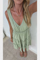Lacy Mini Dress - Tie on Shoulder Strap Frill Splicing Tiered Sun Dress in Sage