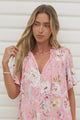 Scheana Blouse - Frill Collar Button Down with Flutter Sleeves in Ginnee Print