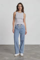 Jakoda Jeans - Elasticated High Waisted Denim Pants with Contrast Stripe in Light Denim