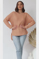 Kanza Jumper - Waffle Knit Scoop High-Low Hem Jumper in Peach