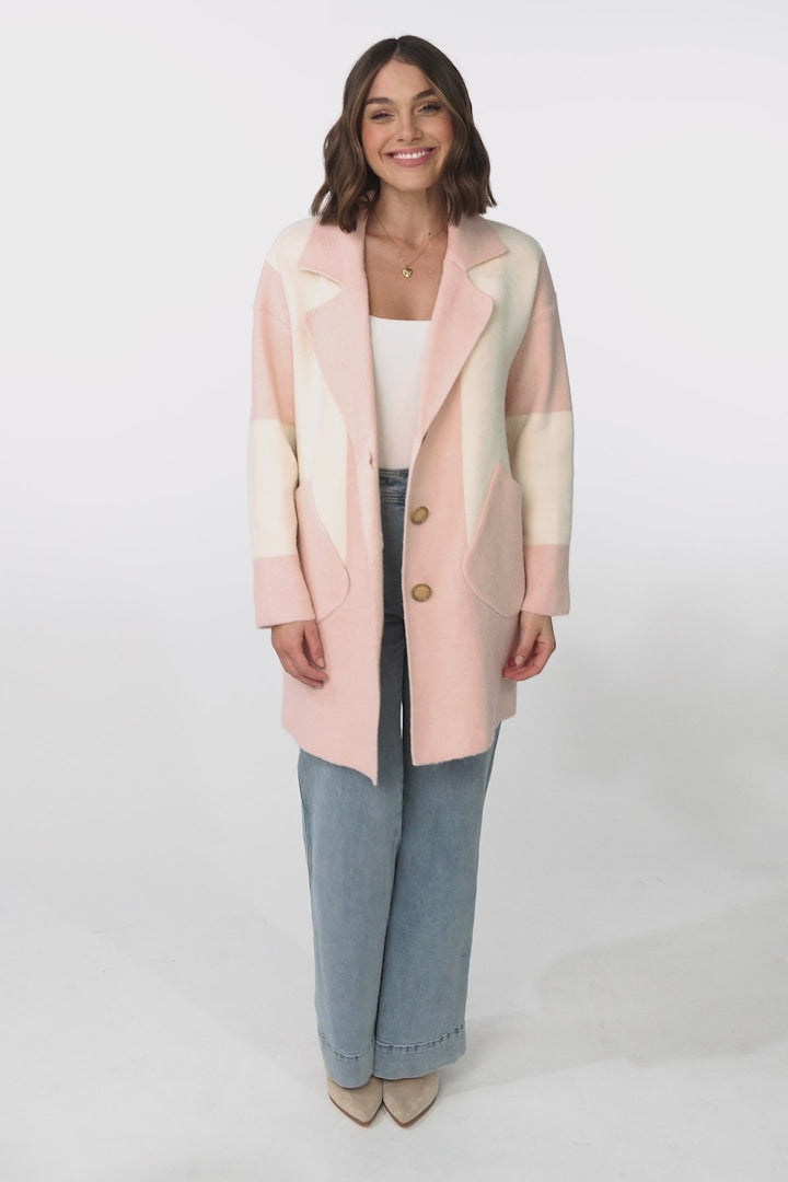 Darcy Cardigan - Collared Button Down Colour Block Coatigan in Pink