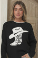Loretta Jumper - Crew Neck Cowgirl Motif Knit in Black