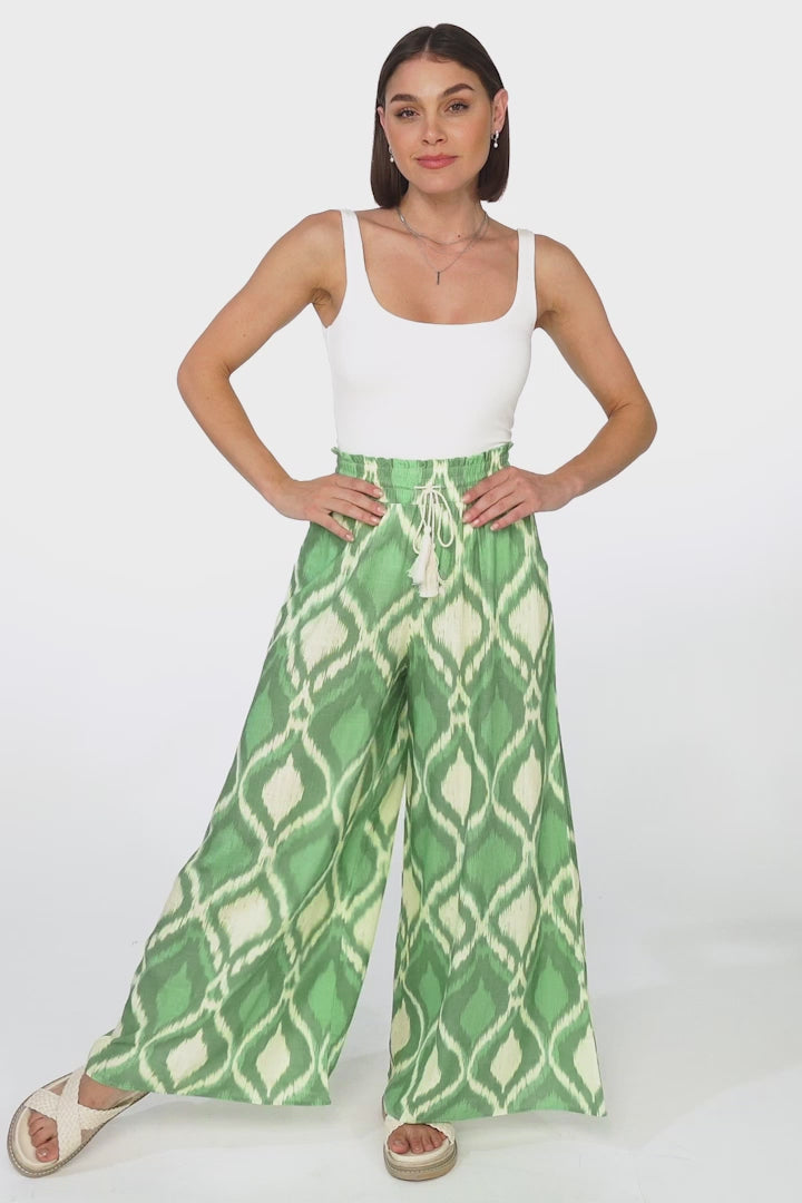 Velman Pants - Paper Bag High waisted Wide Leg Pants In Alia Print