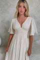 Glades Maxi Dress - V Neck Shirred Waist A Line Dress in Cream