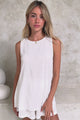 Saturn Set - Crew Neck Sleeveless Top with Side Splits and Drawstring Waist Shorts in White