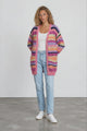 Iggy Cardigan - Open Front Stripe Knit with Pockets in Hot Pink Multi