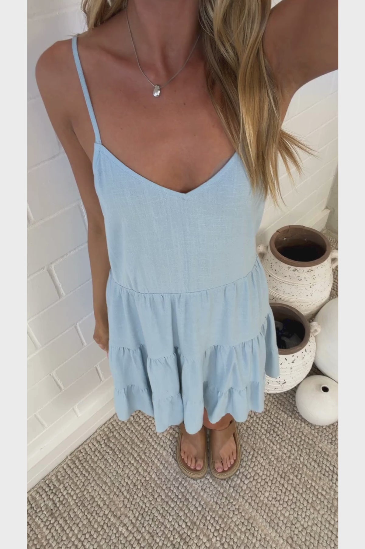 Kaisa Mini Dress - Tiered Sun Dress with Adjustable Straps in Blue