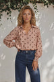 Yulissa Blouse - Wing Collar Button Down Scoop Hem Top in Pacey Spot Pink