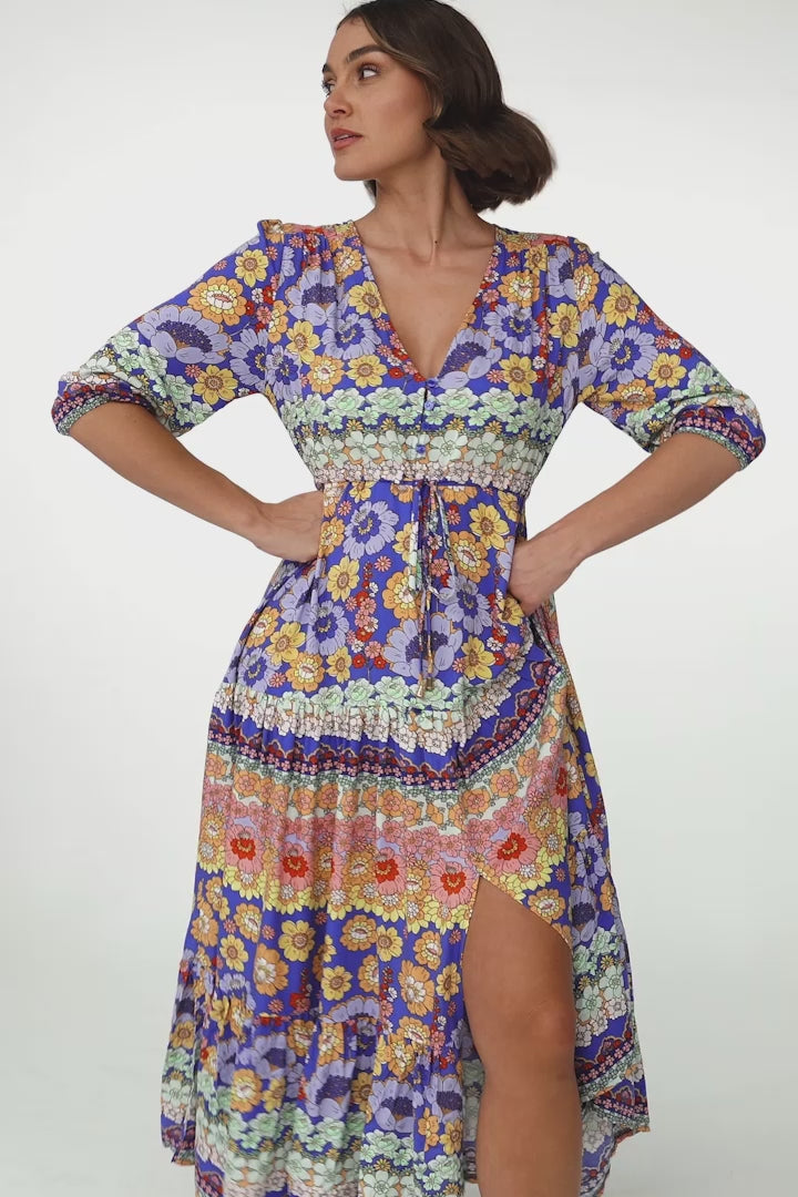 JAASE - Tessa Maxi Dress: A Line Pull Tie Waist Dress in Eden Print