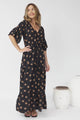 Rae Maxi Dress - Buttoned Bodice Pull Waist A Line Dress in Mahony Print