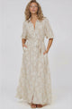 Brea Maxi Dress - Collared Shirt Dress with Belt in Catia Print Beige