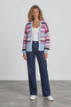 Soren Cardigan - Open Front Striped Knit with Rib Knit Trim in Blue