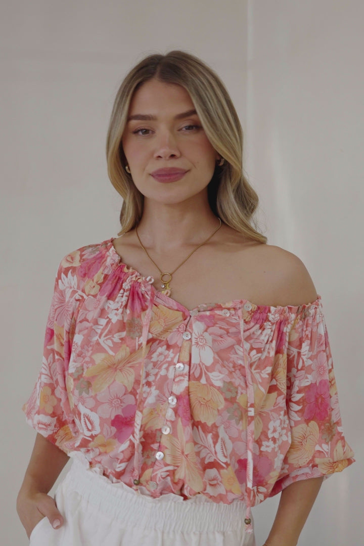Journee Top - On or Off Shoulder Button Down in Tammi Print