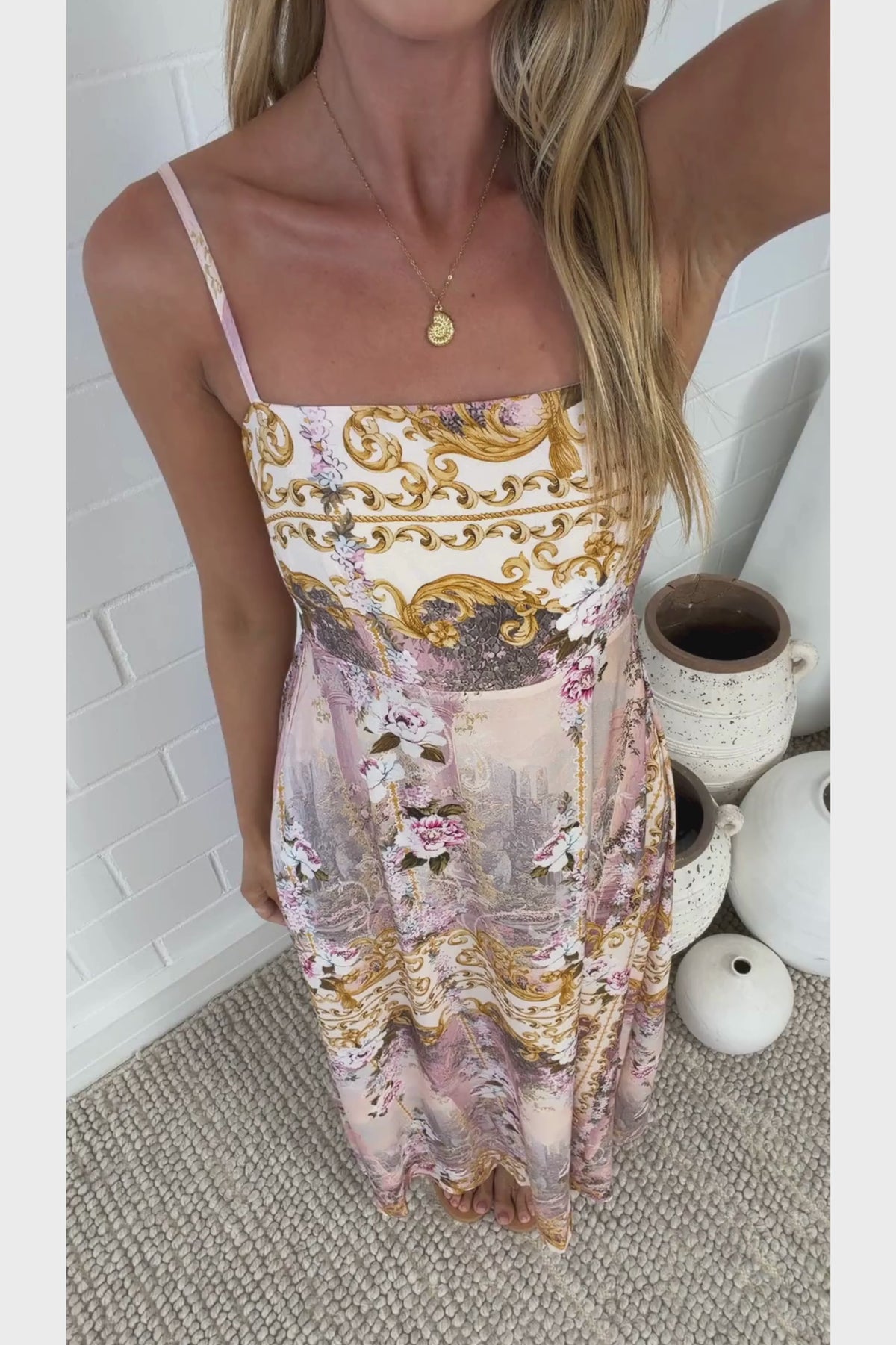 Mattina Maxi Dress - Spaghetti Strap Sun Dress in Baroque Print