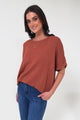 Andre Top - Crew Neck Slouchy Knit Top with Cuffed Short Sleeves in Rust