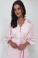 Alyce Mini Dress - Button Down Dress with Cut Out Detailed Sleeves and Matching Belt in Pink