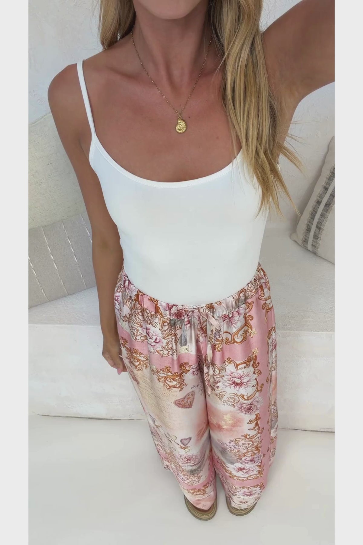 Rune Pants - High Waisted Wide Leg Pants with Elasticated Waistband and Pockets in Rhodanthe Print
