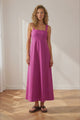 Faris Midi Dress - Tie Up Strap Cotton Sun Dress in Purple