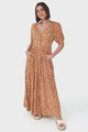 Cellini Maxi Dress - A-Line Dress with Short Balloon Sleeves in Shai Print Rust