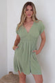 Torin Mini Dress - Flattering V-Neck A-Line Mini with Cinched Waist in Sage