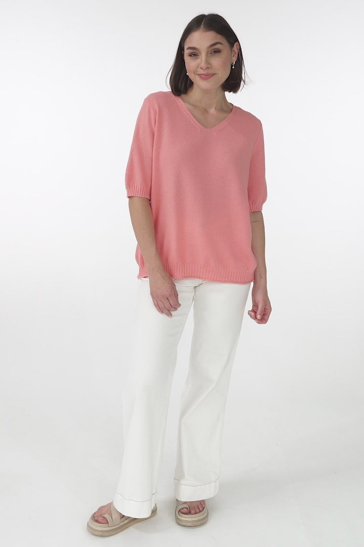 Jacinta Knit Top - Relaxed Fit Top in Salmon