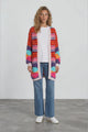 Bellatrix Cardigan - Open Front Multicoloured Stripe Knit with Pockets in Pink
