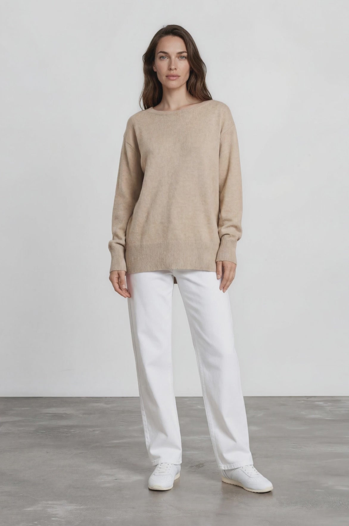 Willow Jumper - Crew Neck Batwing Sleeve Ribbed Step Hemline Knit in Mocha