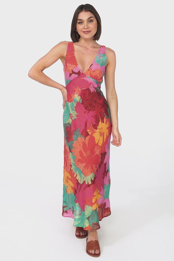 Vivie Maxi Dress - V Neckline Sun Dress in Alo Print