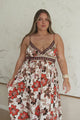 Aviva Maxi Dress - V Neck Smocked Bodice A-Line Dress with Adjustable Straps in Peonia Print