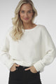 Joanne Knit Top - Crew Neckline Bat Wing Long Sleeve Top in Off White