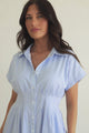 Lilla Midi Dress - Collared Buttoned Down A-Line Dress in Gingham Blue