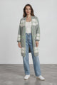 Heath Cardigan - Shawl Collar Open Front Checkered Cardigan in Green/White