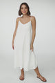 Rinley Midi Dress - Adjustable Strap Tiered Dress in White