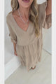 Audrina Midi Dress - Pull Over V Neck Tiered Dress with Pockets in Camel
