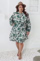 Esther Mini Dress - High Mandarin Collar Buttoned Dress with Waist Tie in Demi Green