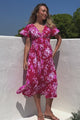 Anais Midi Dress - Cap Flutter Sleeve Button Down A Line Dress in Kimberly Print