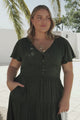 Selena Maxi Dress - Tiered A-Line Dress with Flutter Cap Sleeves in Borah Print Green