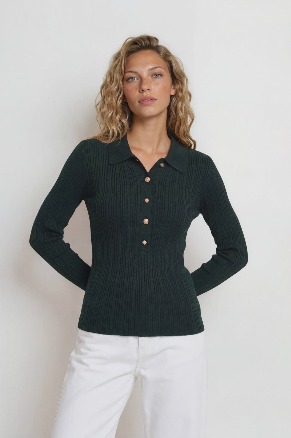 Alexander Knit Top - Ribbed Knit Top with long fitted Sleeves Dark Green