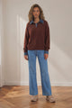 Maddie Jumper - Denim Wing Collar and Cuff Knit Pullover in Chocolate