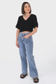 Susan Top - Boxy V-Neckline Linen Crop Top in Black