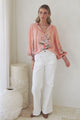 Violet Blouse - Frill Collar Button Down Balloon Sleeve Blouse In Evette Print