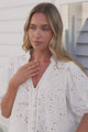 Clare Blouse - Hollow Out Embroidered Button Down Blouse in White