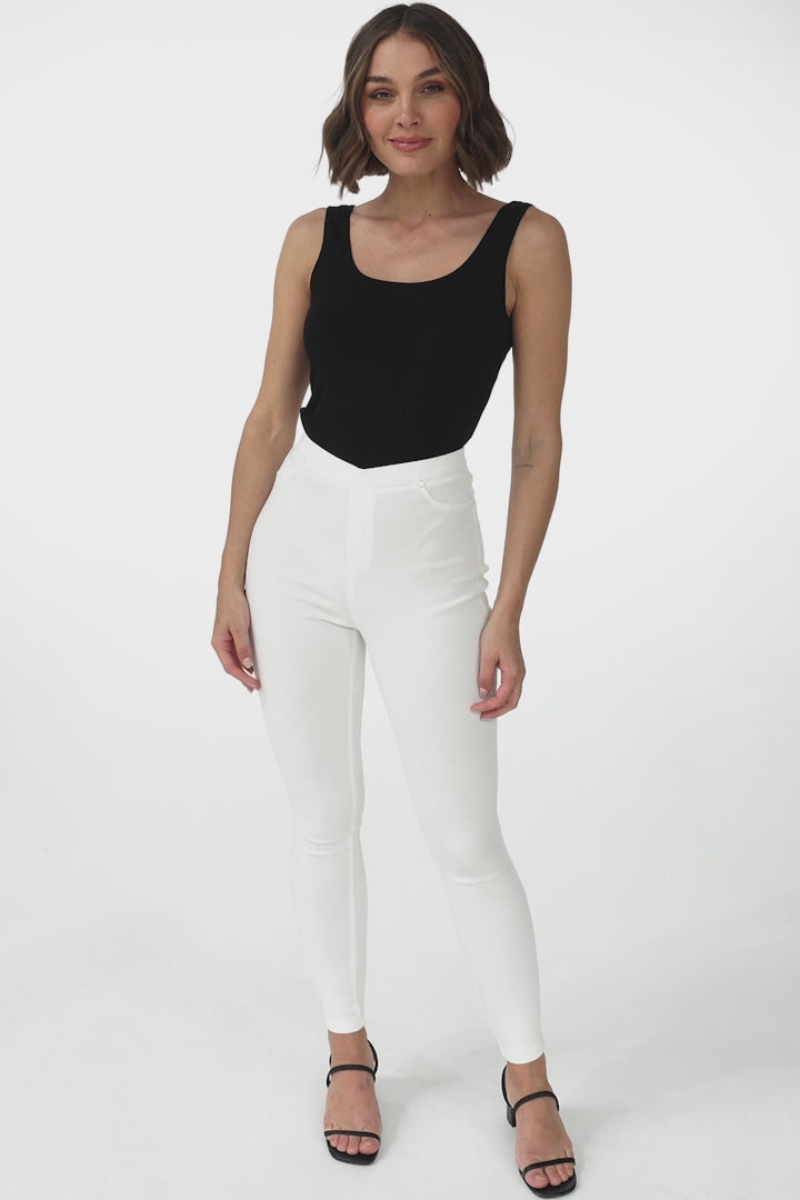 Jude Pants - Pull On Elasticated Waist Jegging in White
