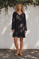 Leah Mini Dress - Soft V Neck Tiered Dress with Long Balloon Sleeves and Pockets in Black