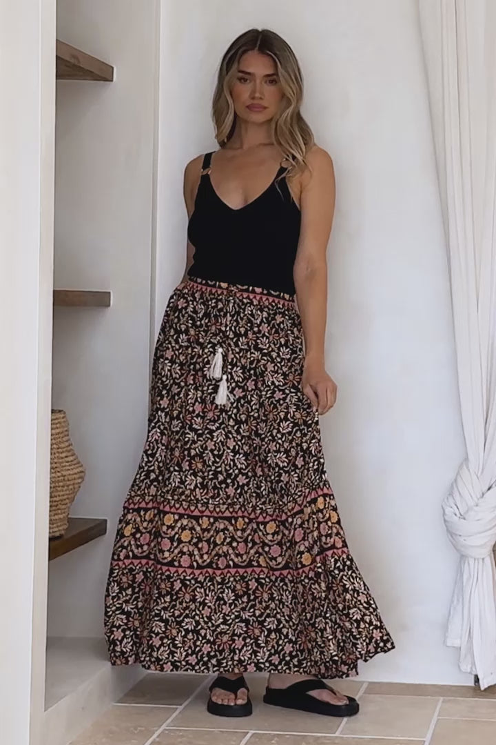 Zia Maxi Skirt - High Waisted Skirt with Front Splits in Amirah Print