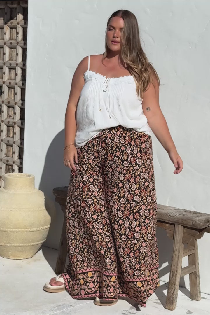Charli Pants -  Paper Bag High Waisted Wide Leg Pants in Amirah Print