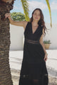 Cassia Maxi Dress - Lace Trim V-Neck Sleeveless with Lace Splicing Dress in Black