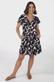 Aurelia Mini Dress - Button-Down Flutter Sleeve Dress in Kiera Print Navy