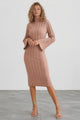Beckett Midi Dress - Mockneck Ribbed Knit Dress in Camel
