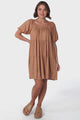 Harlow Mini Dress - On or Off Shoulder Balloon Sleeve Tiered Dress in Tan